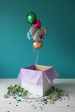 presentbox med ballonger tema koala