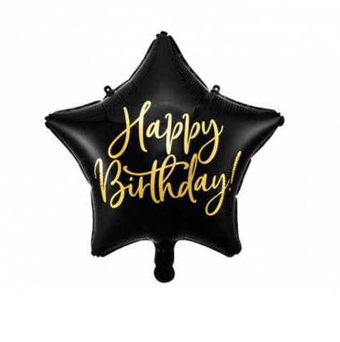 Heliumballong Happy Birthday guld/svart stjärna - Ballongbud.seByggare