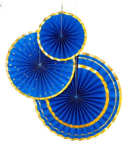 Paper fans blå/guld 3pack - Ballongbud.se