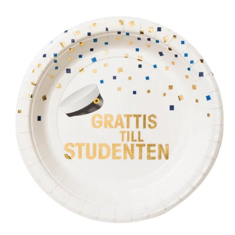 Papperstallrik/assiett Studenten 8 st guld - Ballongbud.se